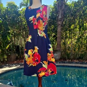 Vince Camuto Navy Floral Midi Dress